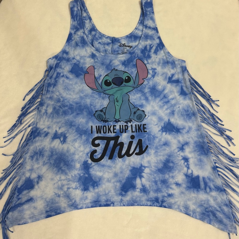 Disney‎ Blue Tie-Dye Stitch Tank Top with Fringe